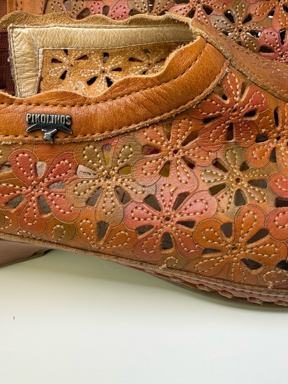Pikolinos Romana Multitone Floral Leather Cut Out Brown Slip On Mules Size 38 - Picture 3 of 16